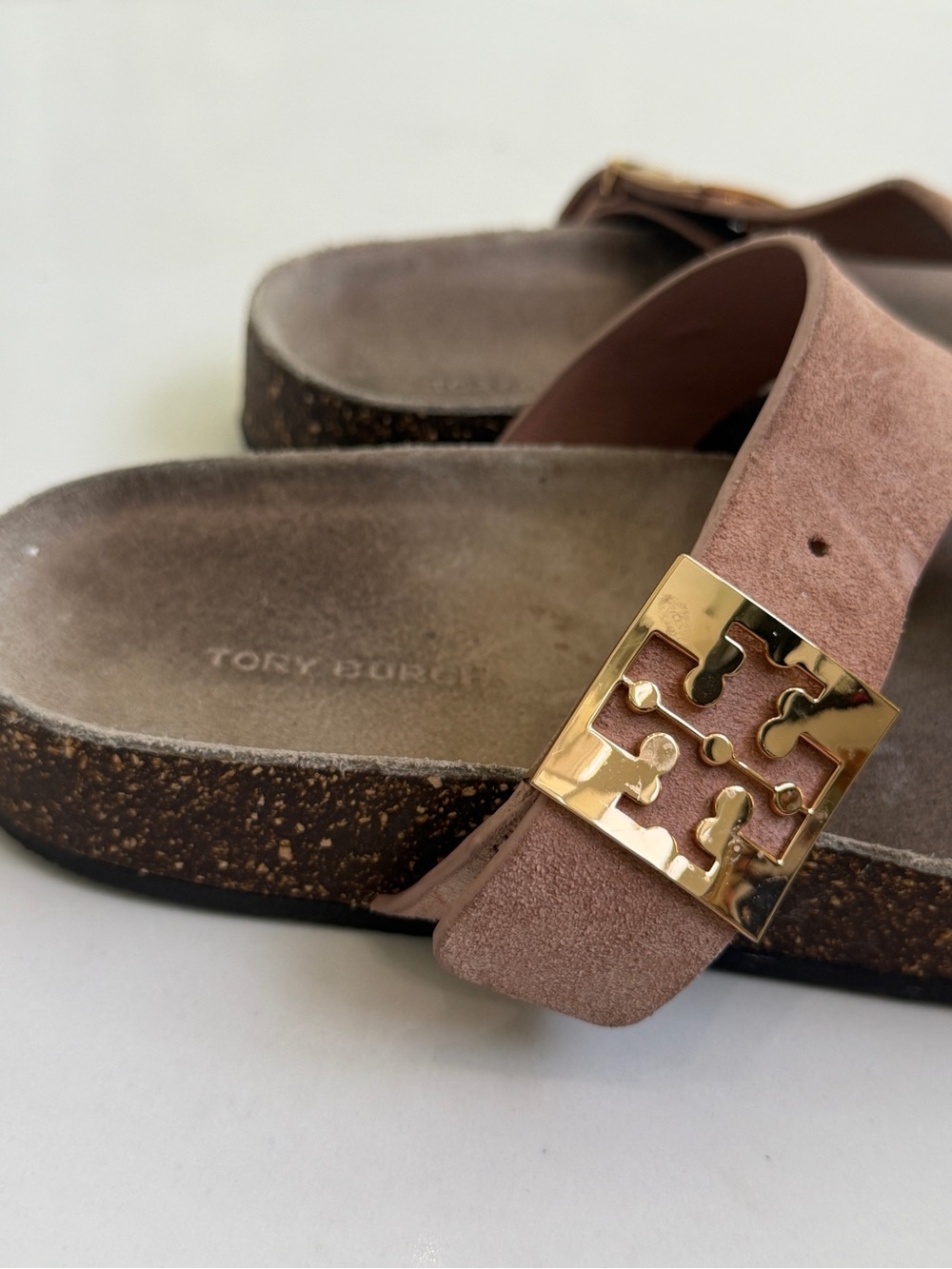 Tory Burch Pink Suede Logo Footbed Thong Sandals Size 8 - Picture 4 of 6
